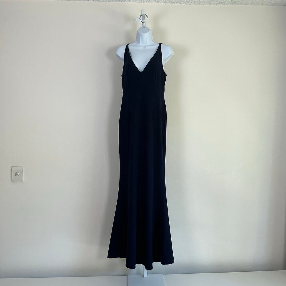 Lulus Melora Navy Blue V Neck Mermaid Maxi Dress Gown Medium